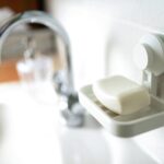 Scarafaggio in bagno con oggetto della dispensa per la disinfestazione efficace.